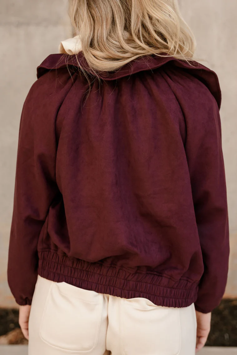 Caroline Plum Suede Zip Up Jacket - Image 7