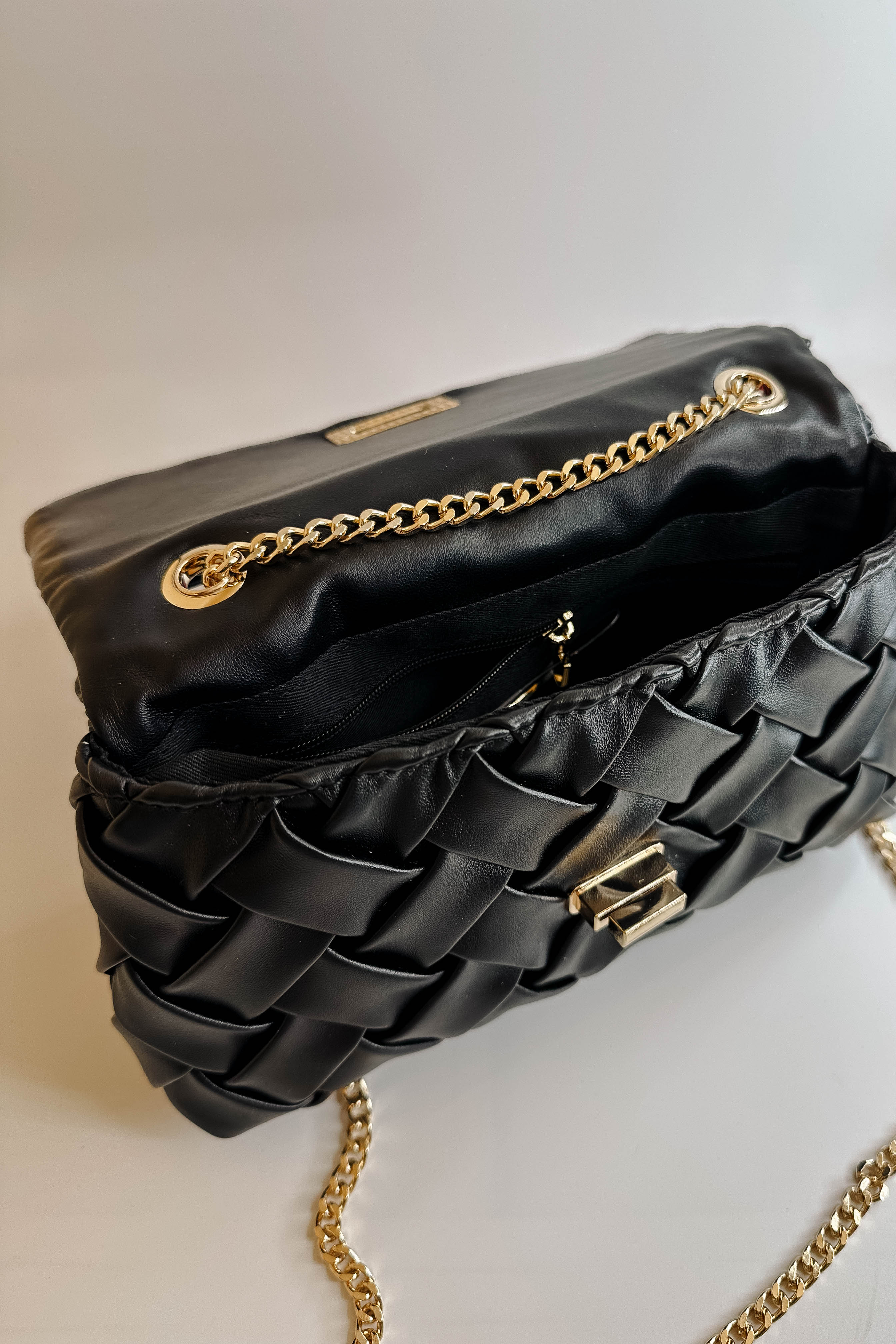 Carrie Black Leather Woven Purse - Image 3