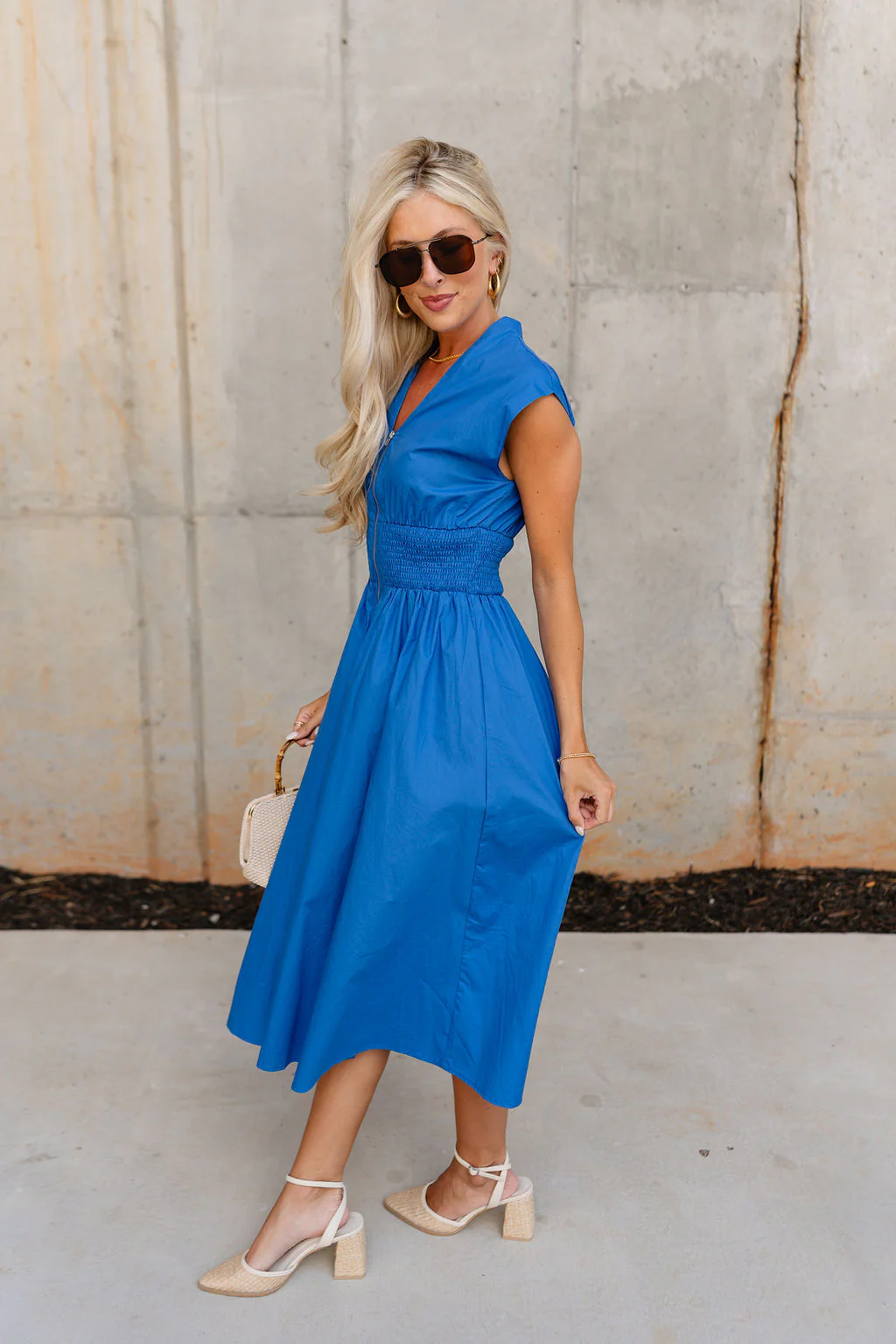 Carrie Royal Blue Zip-Front Midi Dress - Image 4
