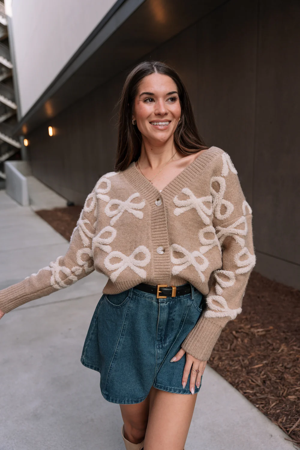Carter Taupe & Cream Bows Knit Cardigan