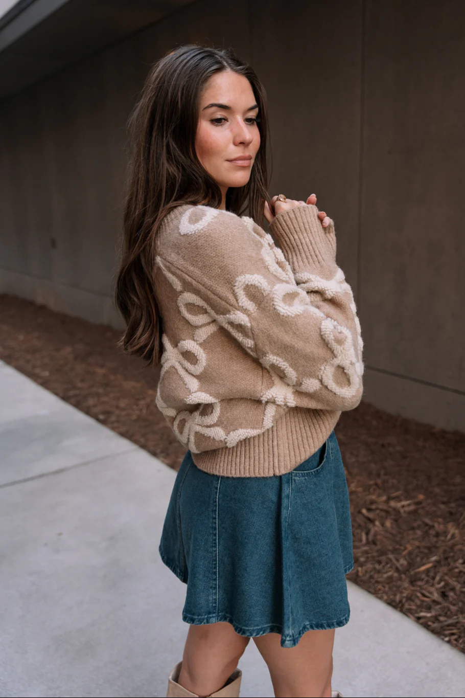 Carter Taupe & Cream Bows Knit Cardigan - Image 4