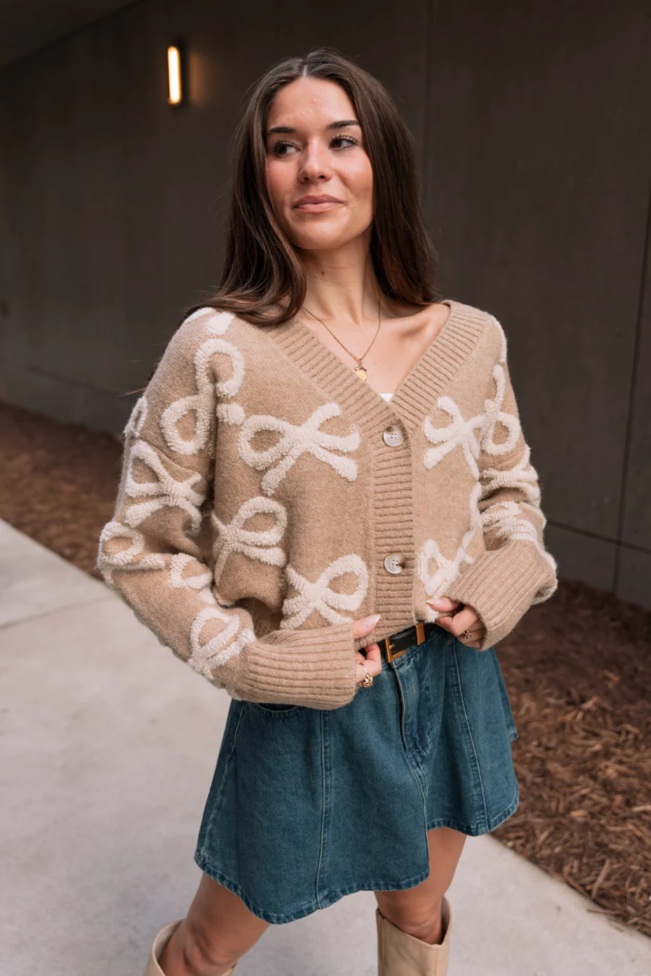 Carter Taupe & Cream Bows Knit Cardigan - Image 5