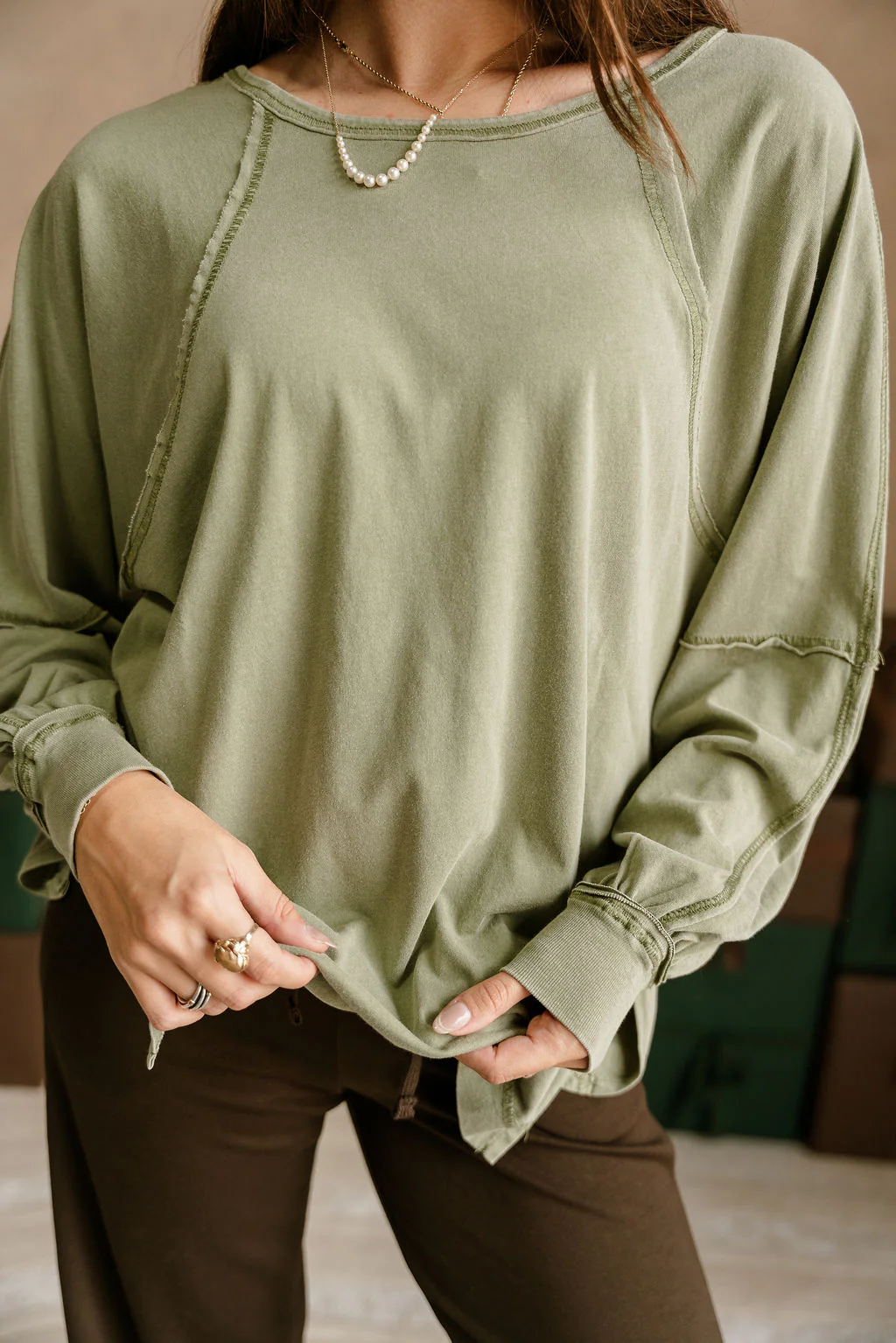 Carter Washed Moss Side Slit Tee - Image 9