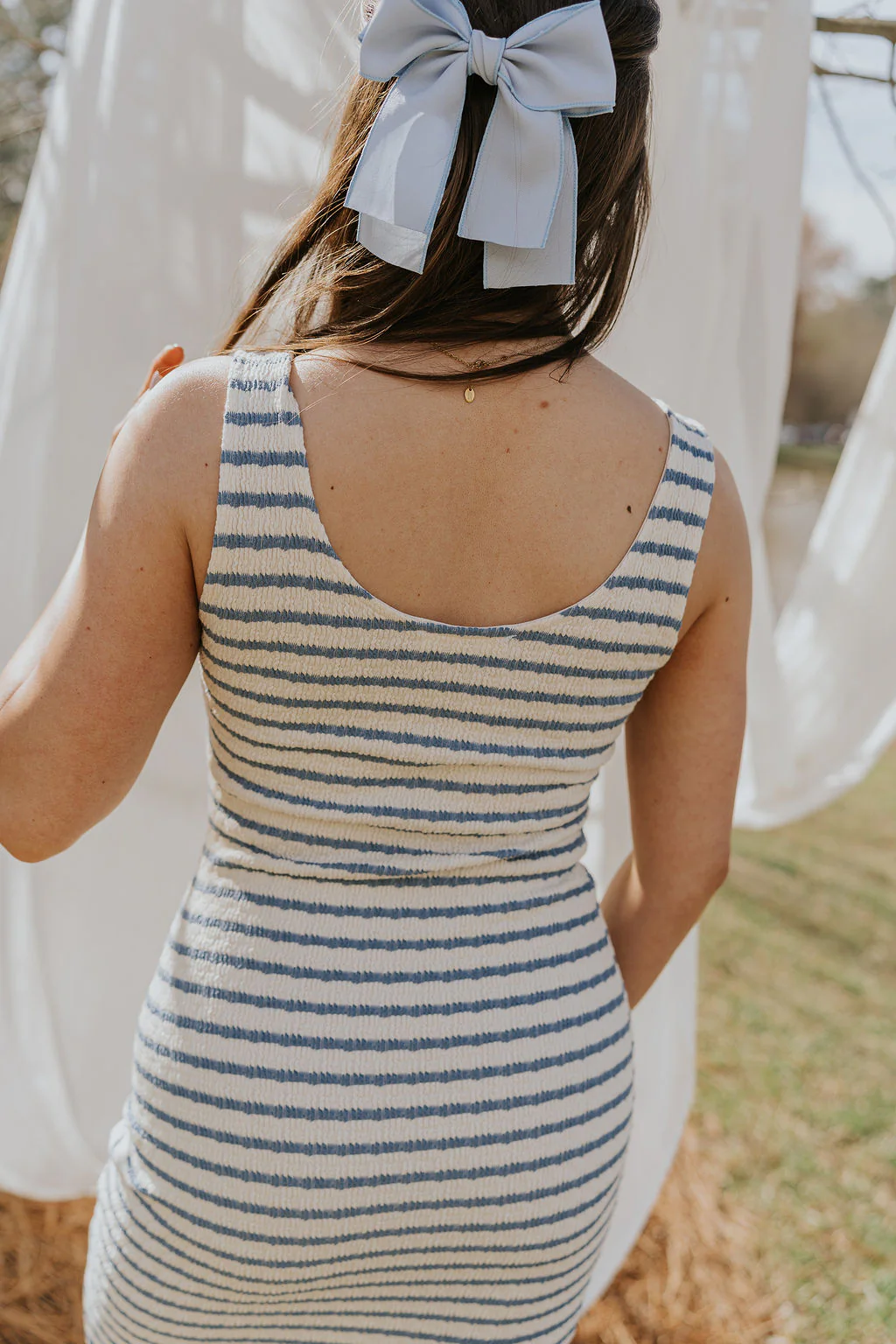 Casey Cream & Blue Striped Midi Dress - Image 8