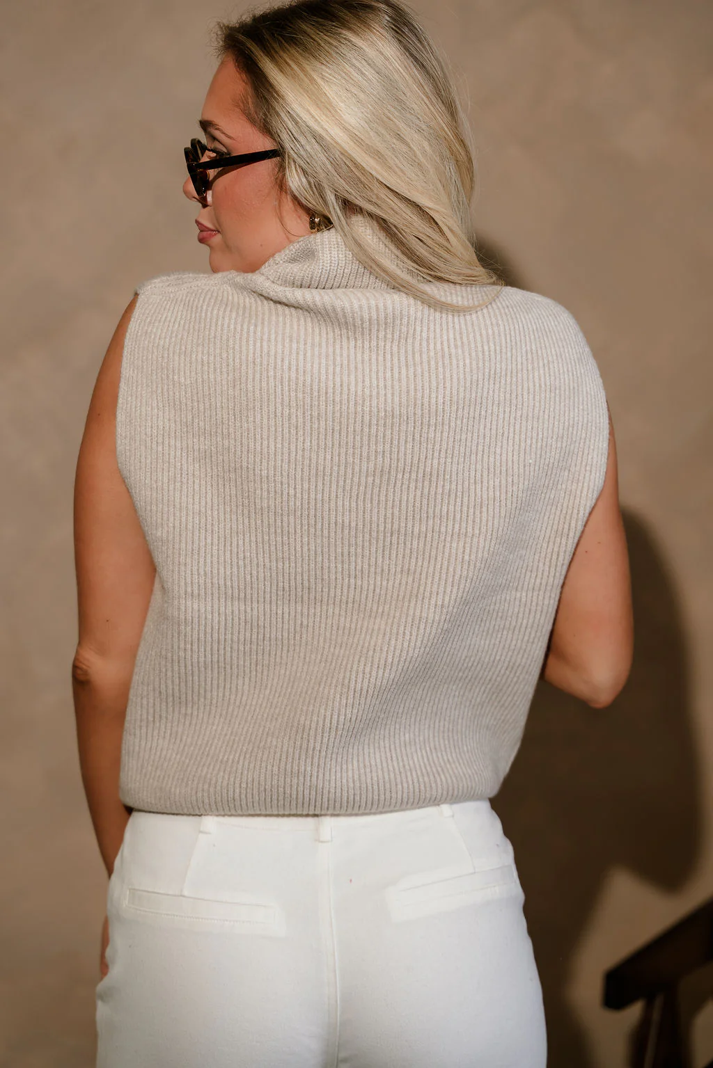 Cassandra Taupe Sleeveless Turtleneck Sweater - Image 5