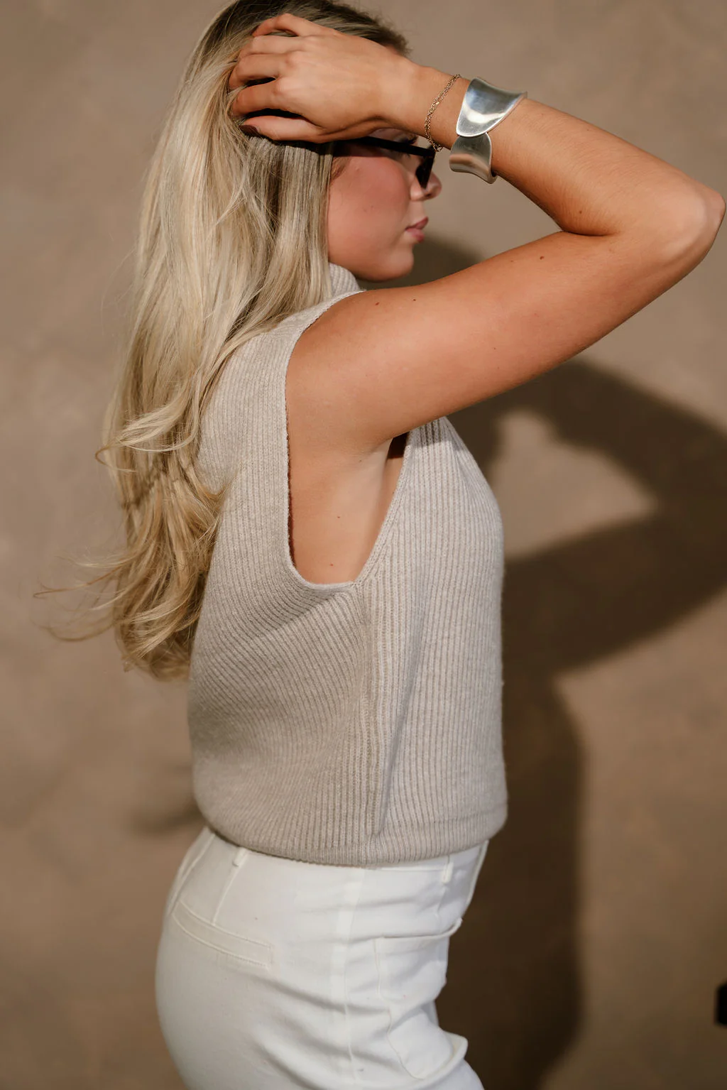 Cassandra Taupe Sleeveless Turtleneck Sweater - Image 6