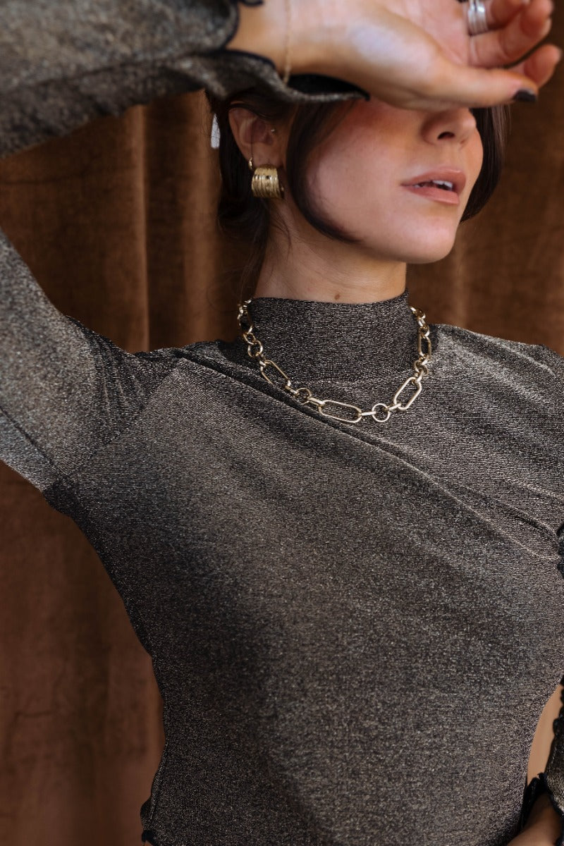 Cassidy Black & Gold Long Sleeve Top - Image 4