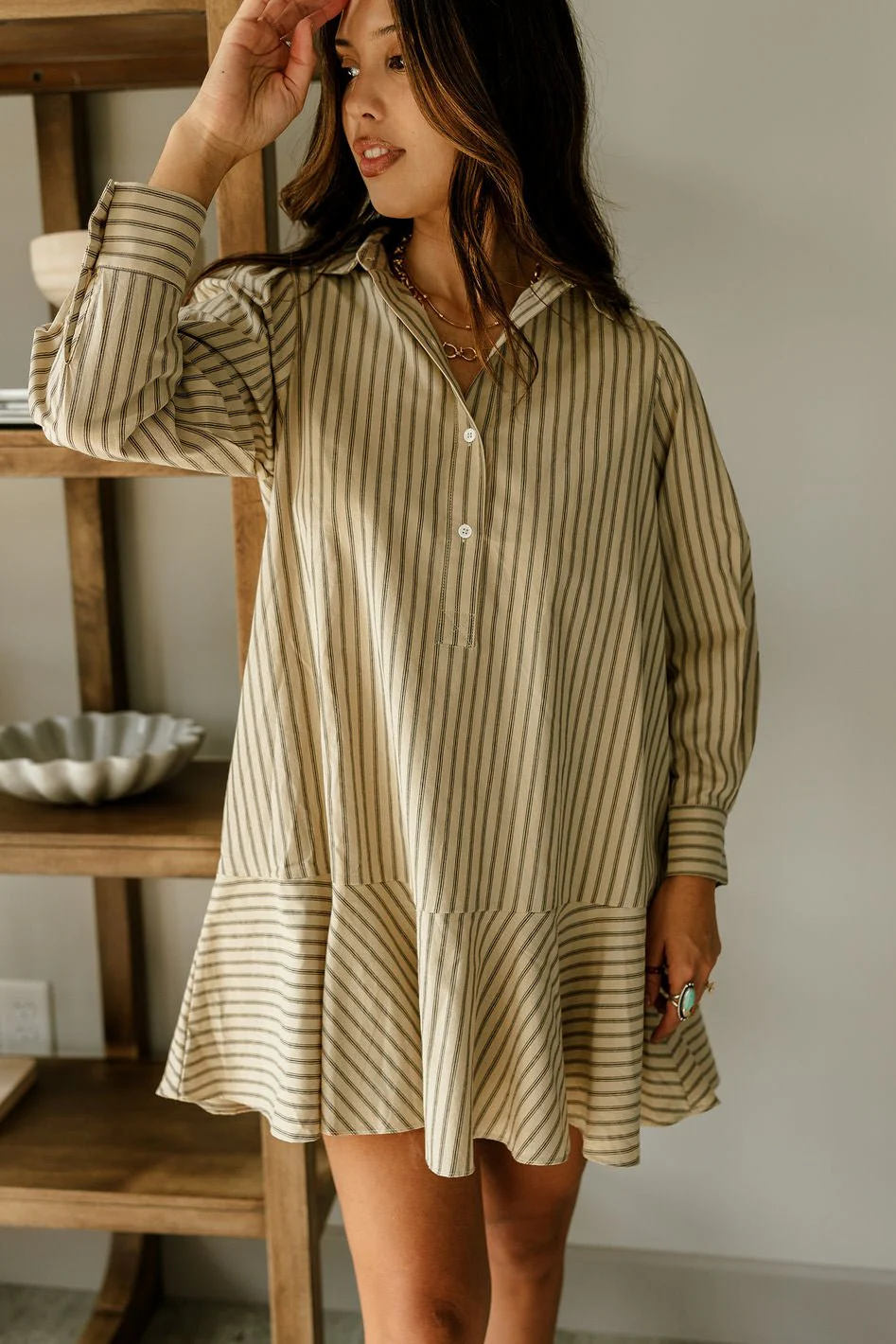 Cassidy Khaki Striped Mini Dress - Image 2