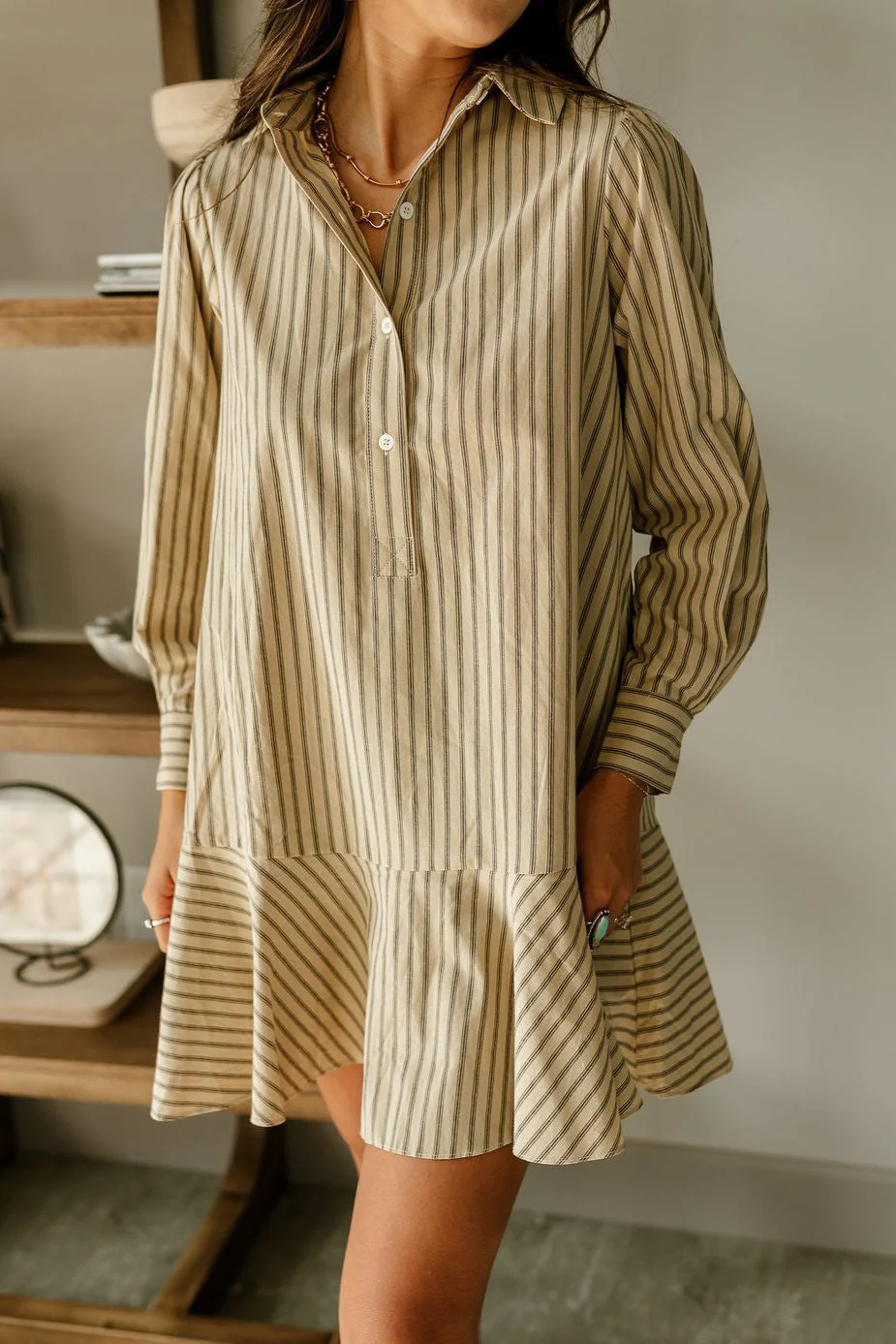 Cassidy Khaki Striped Mini Dress - Image 3