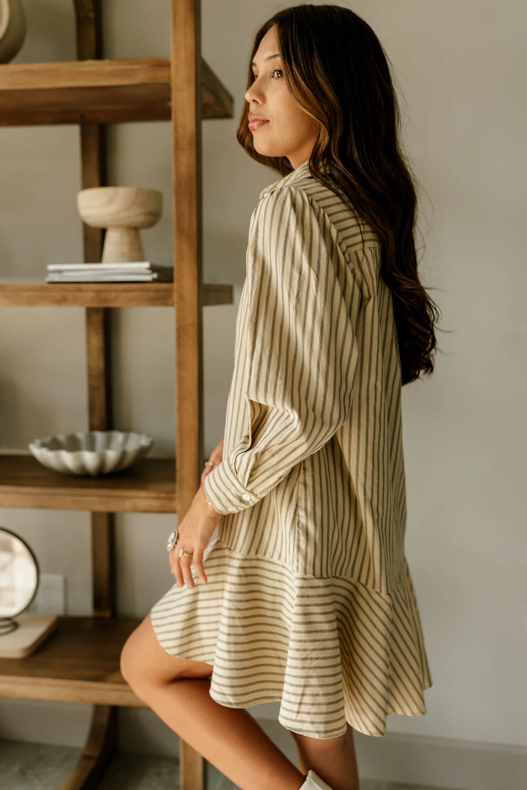 Cassidy Khaki Striped Mini Dress - Image 5