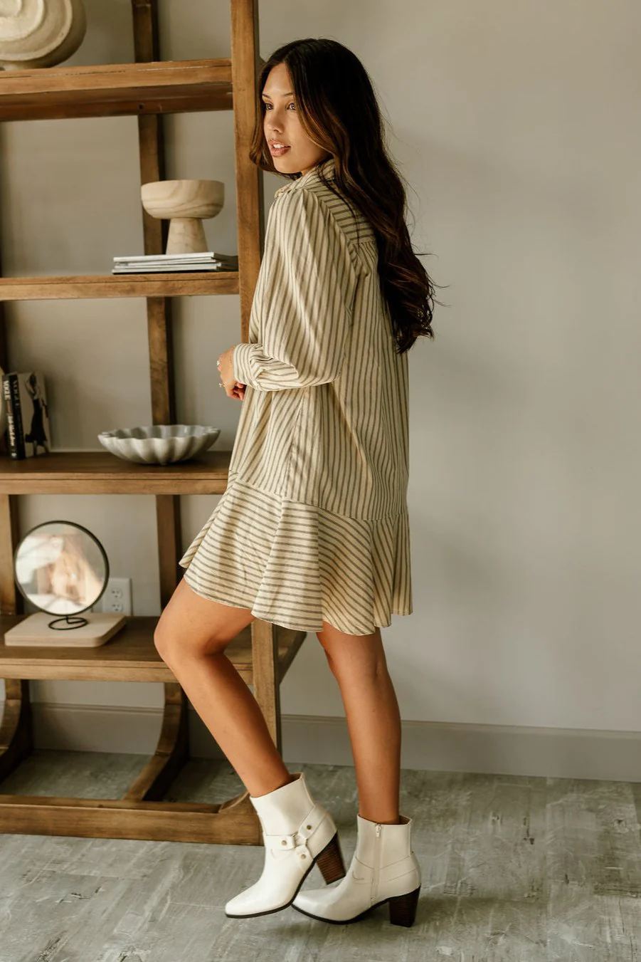 Cassidy Khaki Striped Mini Dress - Image 6