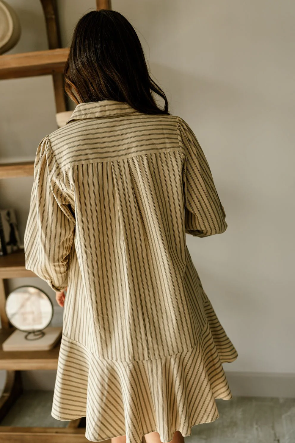 Cassidy Khaki Striped Mini Dress - Image 7