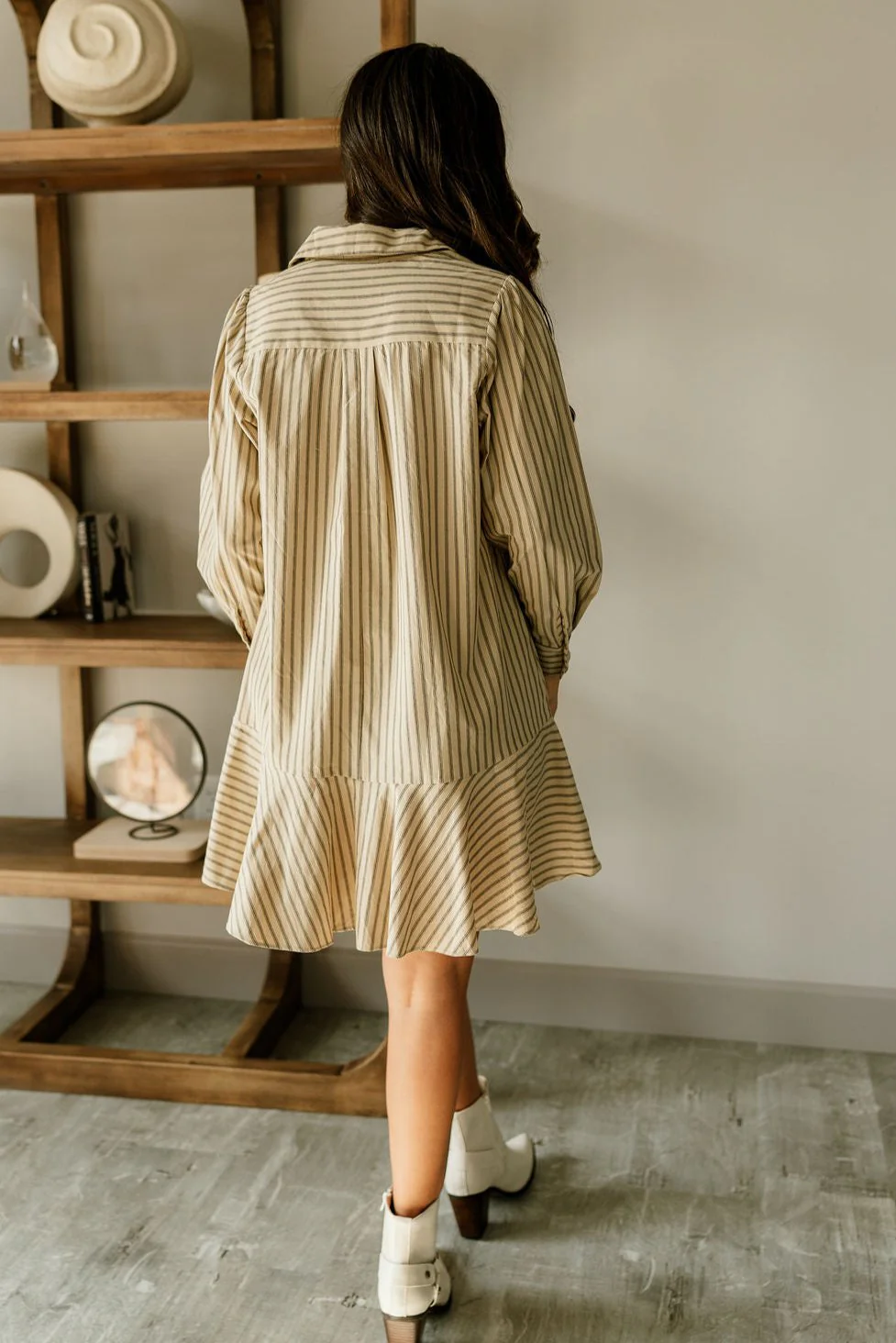 Cassidy Khaki Striped Mini Dress - Image 8