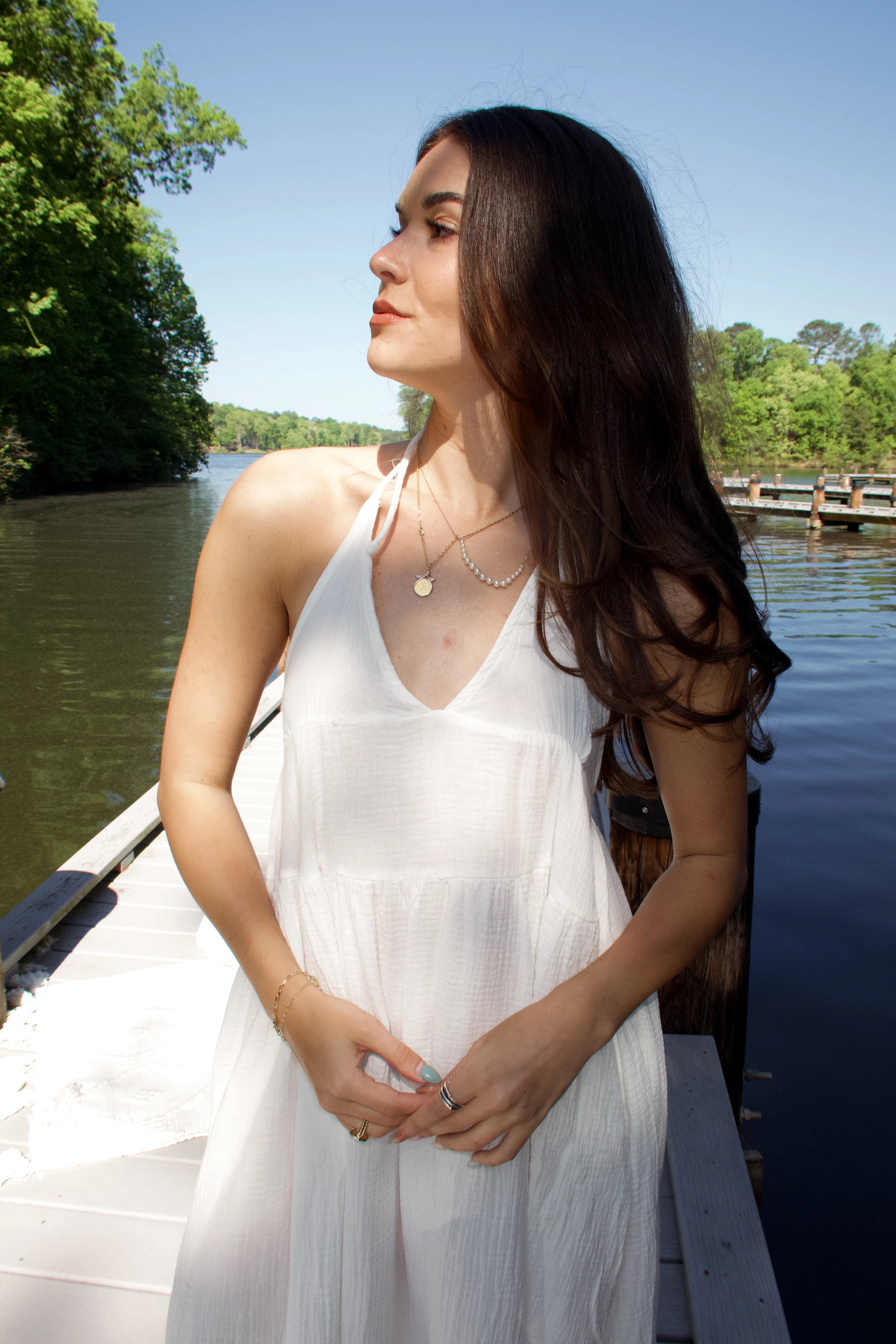 Cassie White Gauze Halter Maxi Dress - Image 2