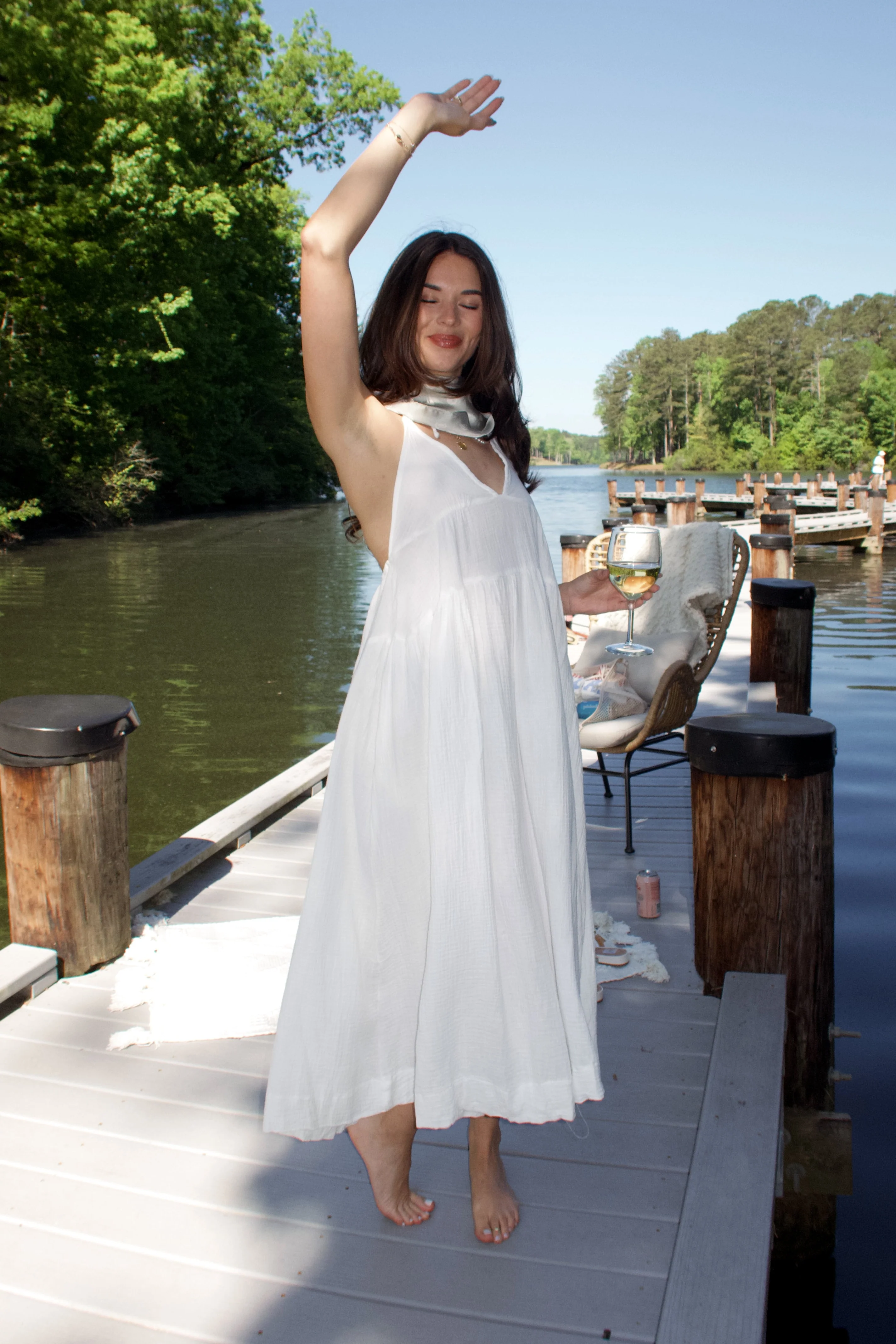 Cassie White Gauze Halter Maxi Dress - Image 5