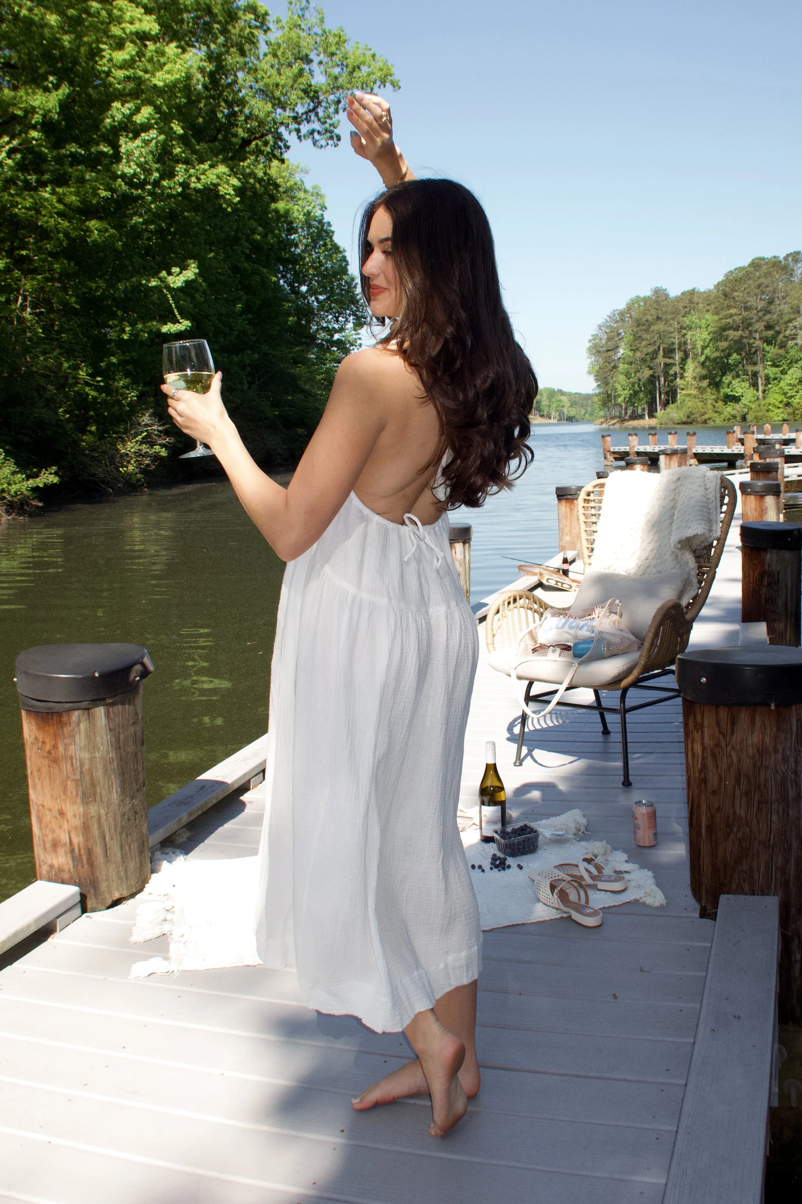 Cassie White Gauze Halter Maxi Dress - Image 6