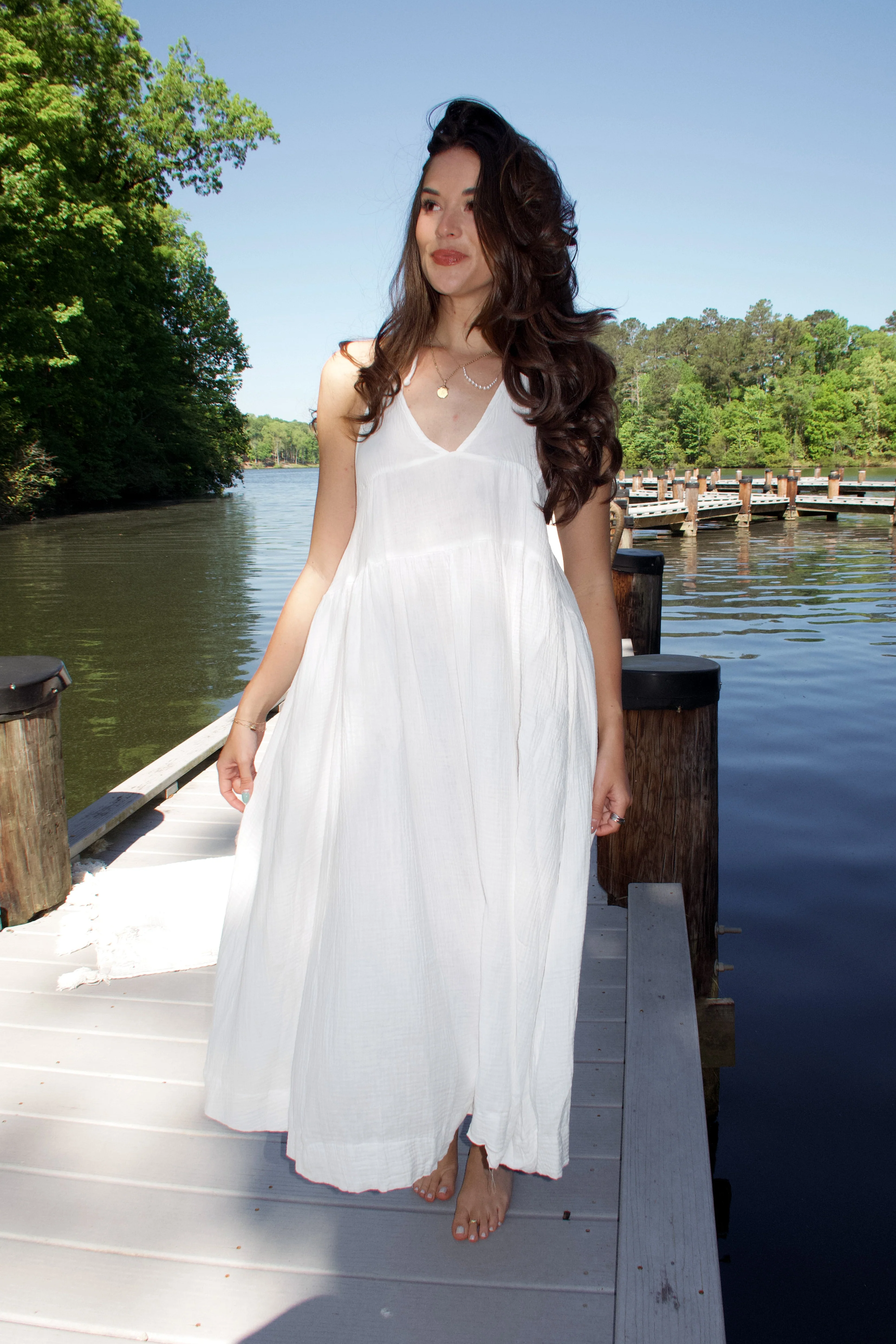 Cassie White Gauze Halter Maxi Dress - Image 7