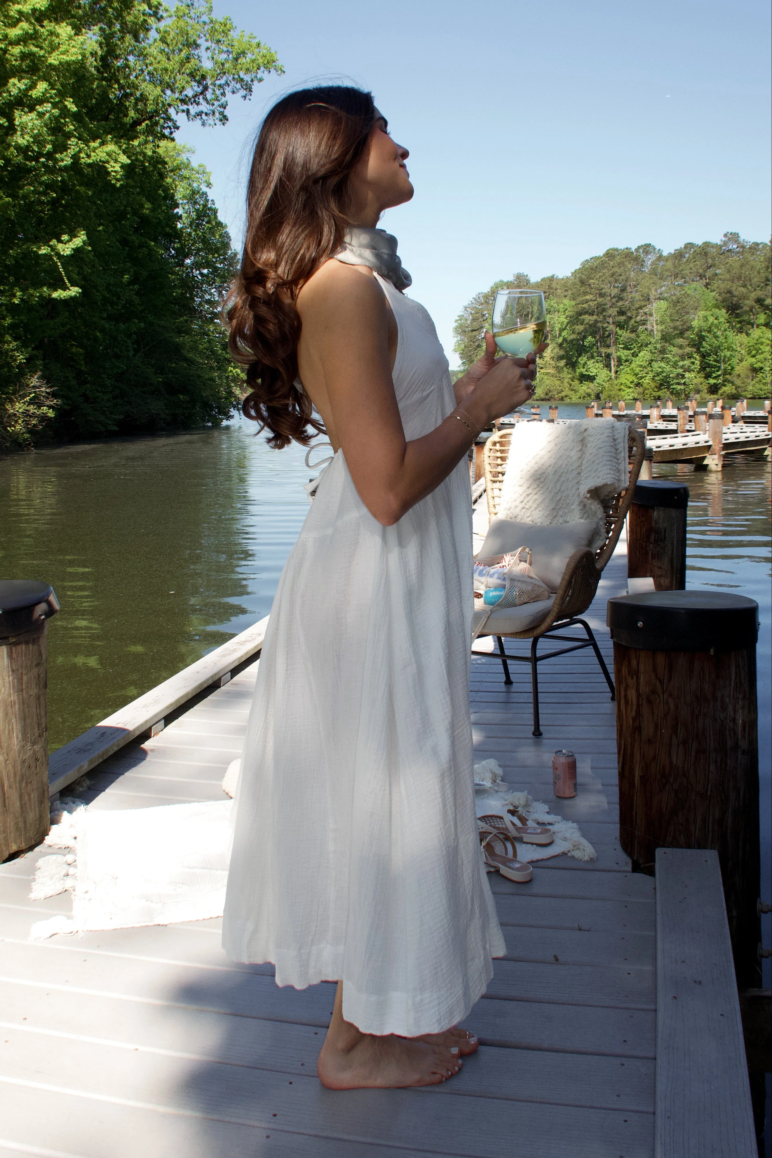 Cassie White Gauze Halter Maxi Dress - Image 8