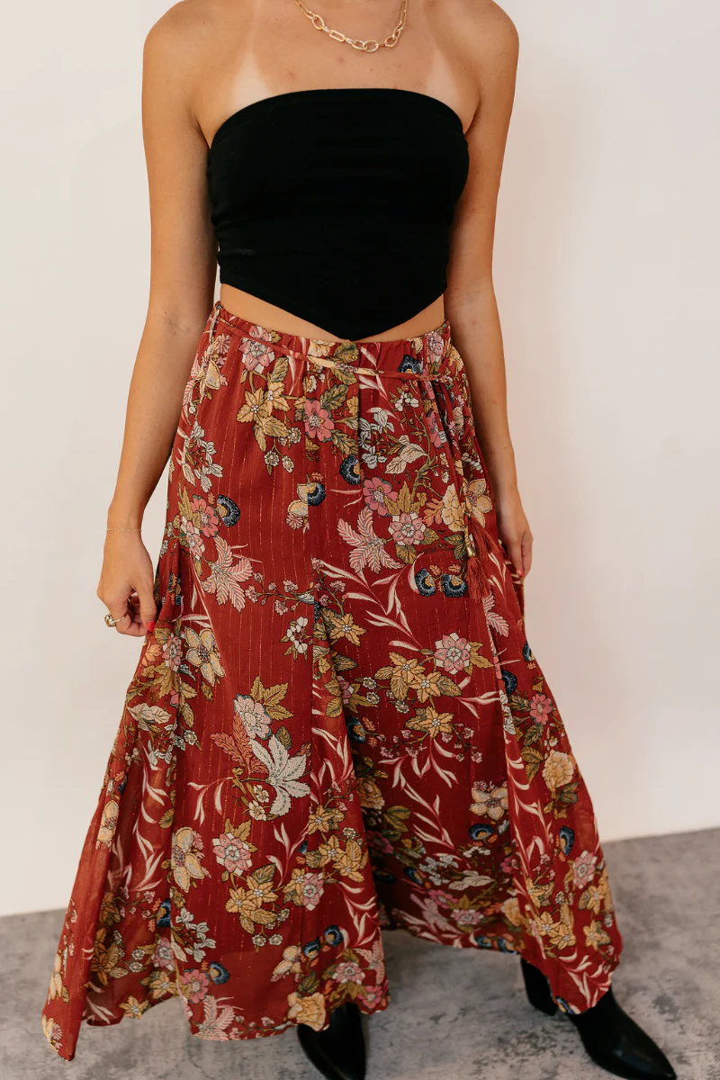 Catalina Rust Multi Floral Maxi Skirt - Image 3