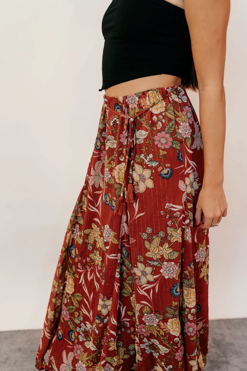 Catalina Rust Multi Floral Maxi Skirt - Image 4