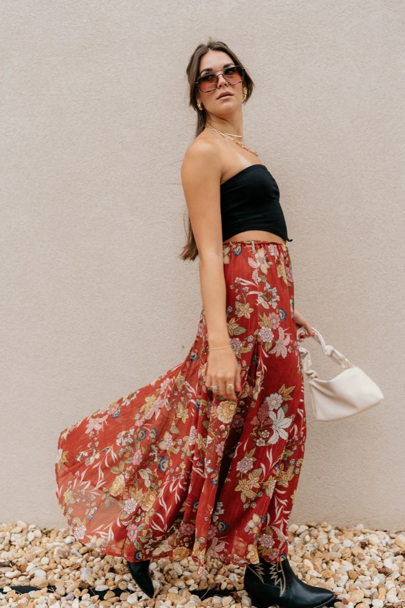 Catalina Rust Multi Floral Maxi Skirt - Image 9
