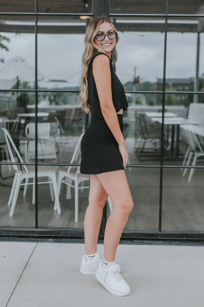 Catalina Sweater Skirt in Black - Image 2