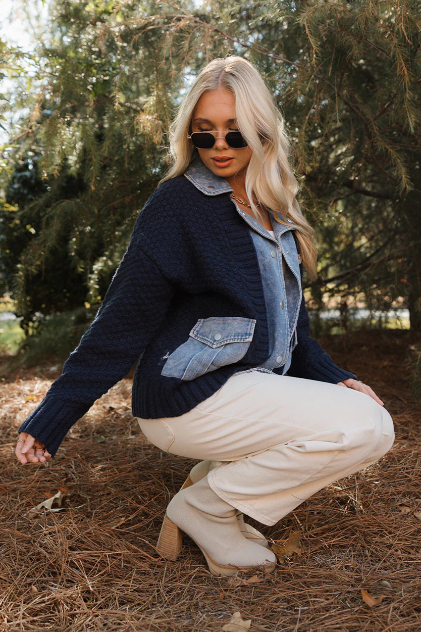 Cate Navy & Denim Sweater Jacket - Image 2