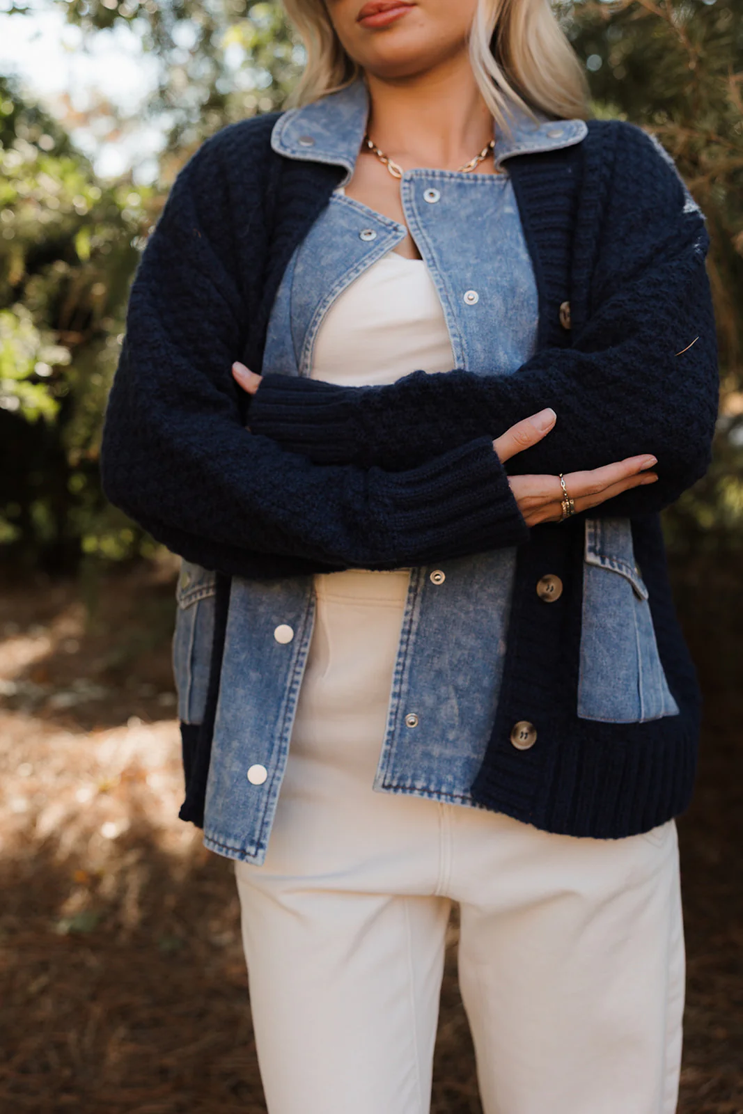 Cate Navy & Denim Sweater Jacket - Image 4