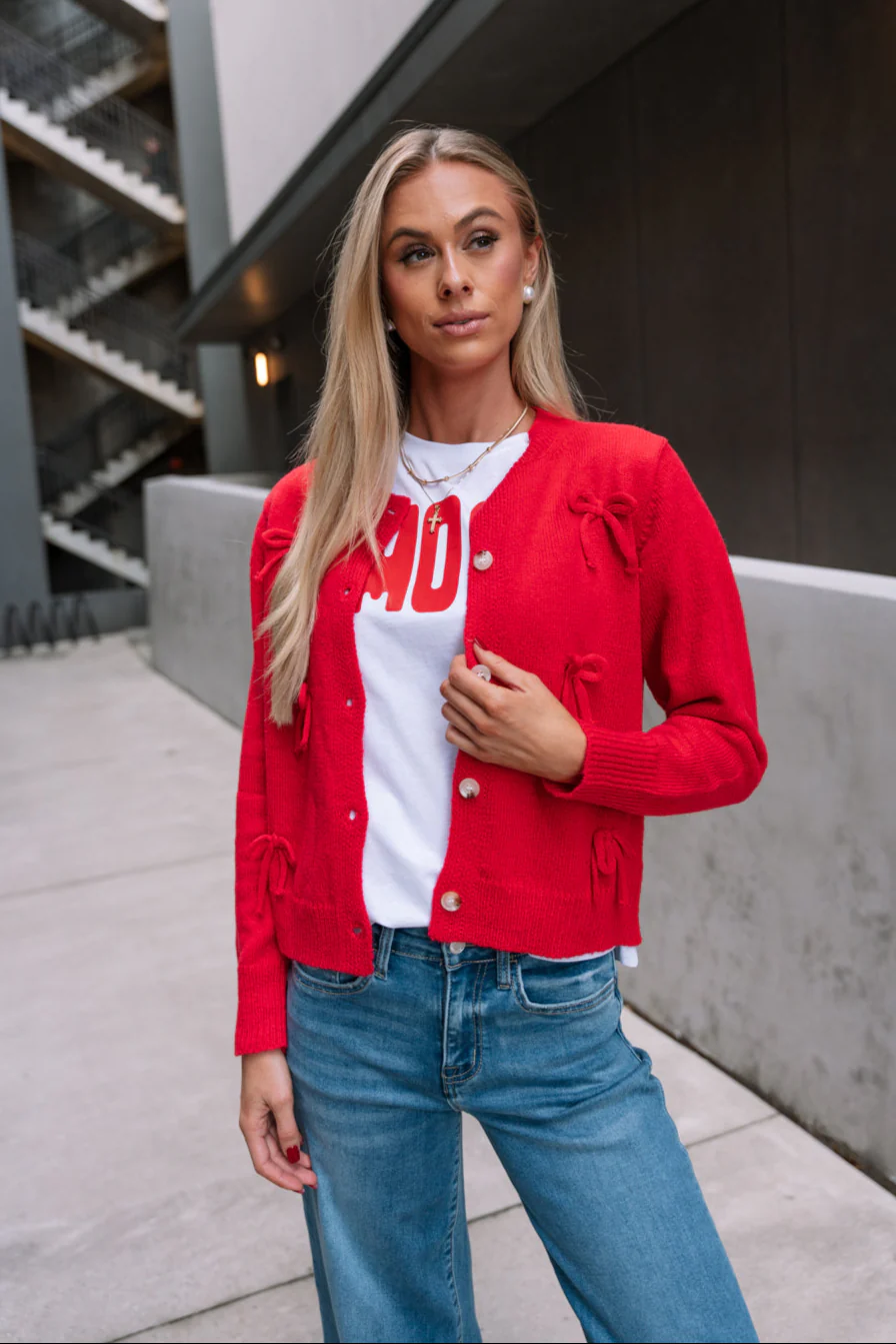 Cecelia Red Bows Knit Cardigan