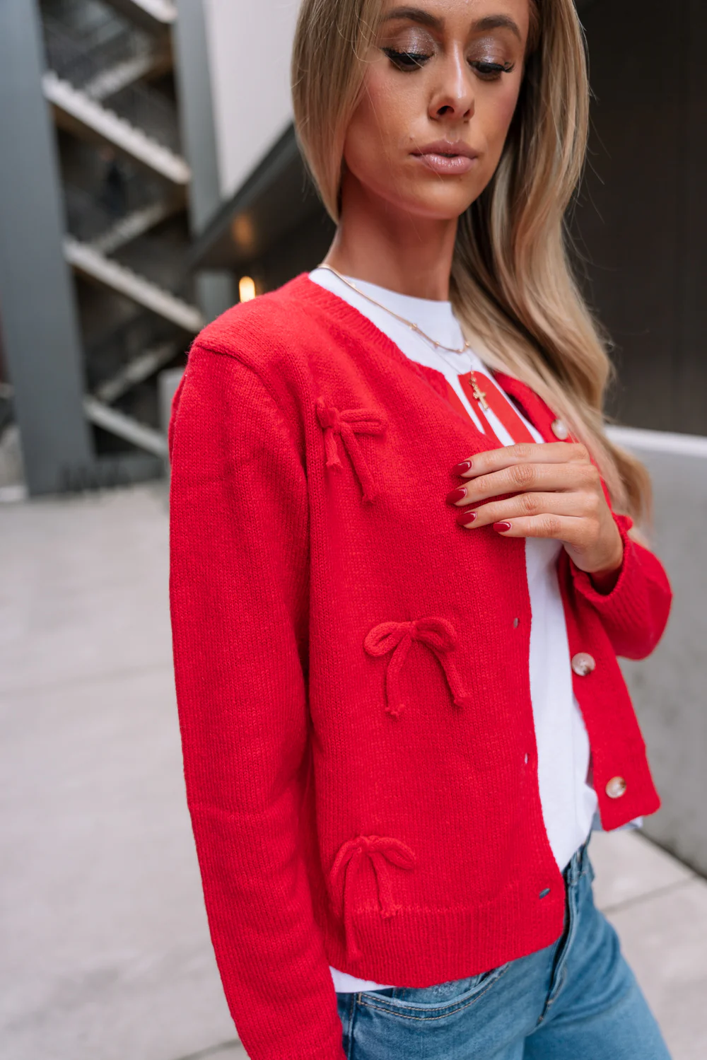 Cecelia Red Bows Knit Cardigan - Image 3
