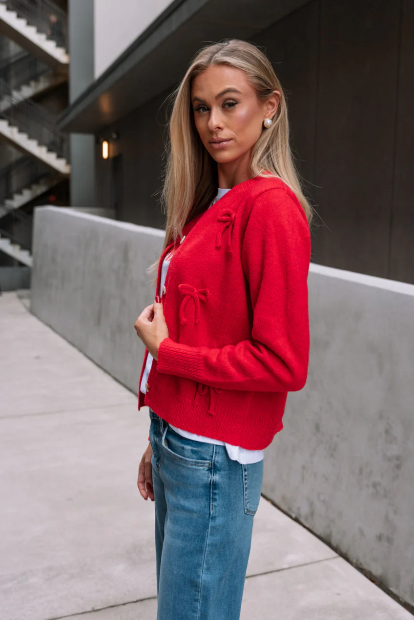 Cecelia Red Bows Knit Cardigan - Image 4