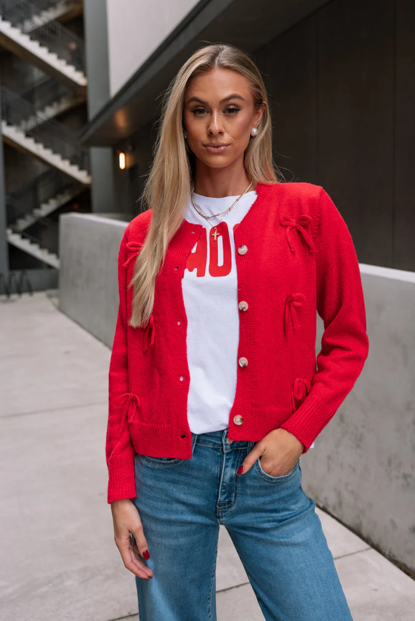 Cecelia Red Bows Knit Cardigan - Image 5