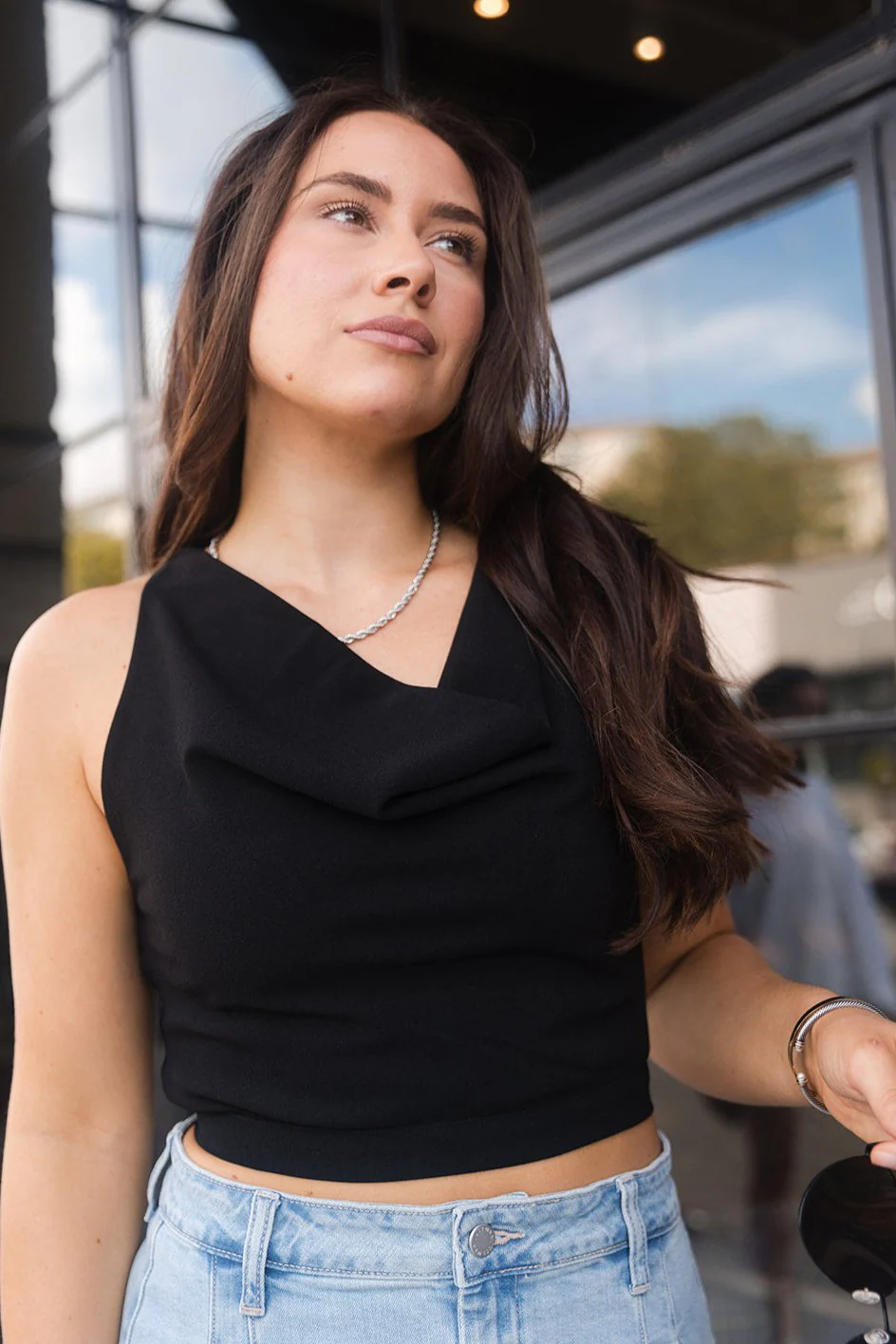 Cecilia Black Cowl Neckline Tank