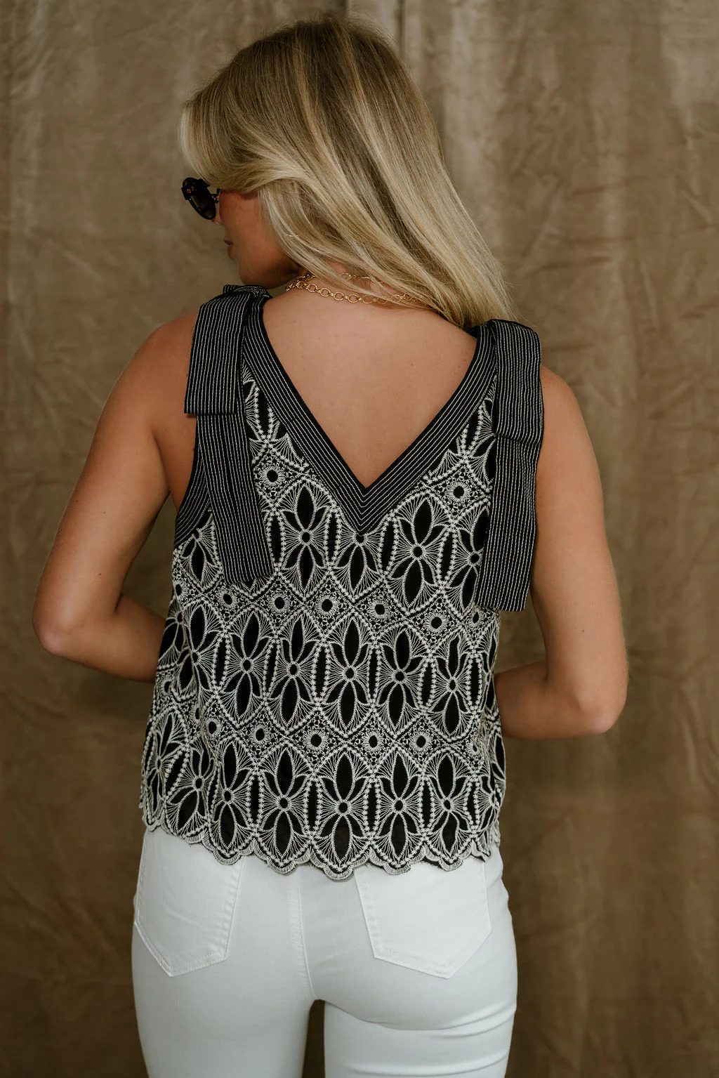Cecilia Black & White Embroidered Tank Top - Image 6