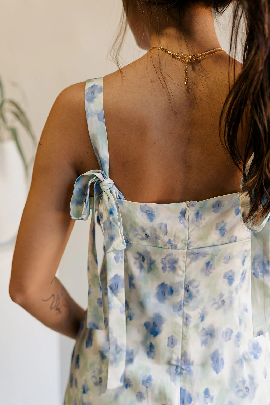 Cecilia Blue & White Floral Satin Midi Dress - Image 10