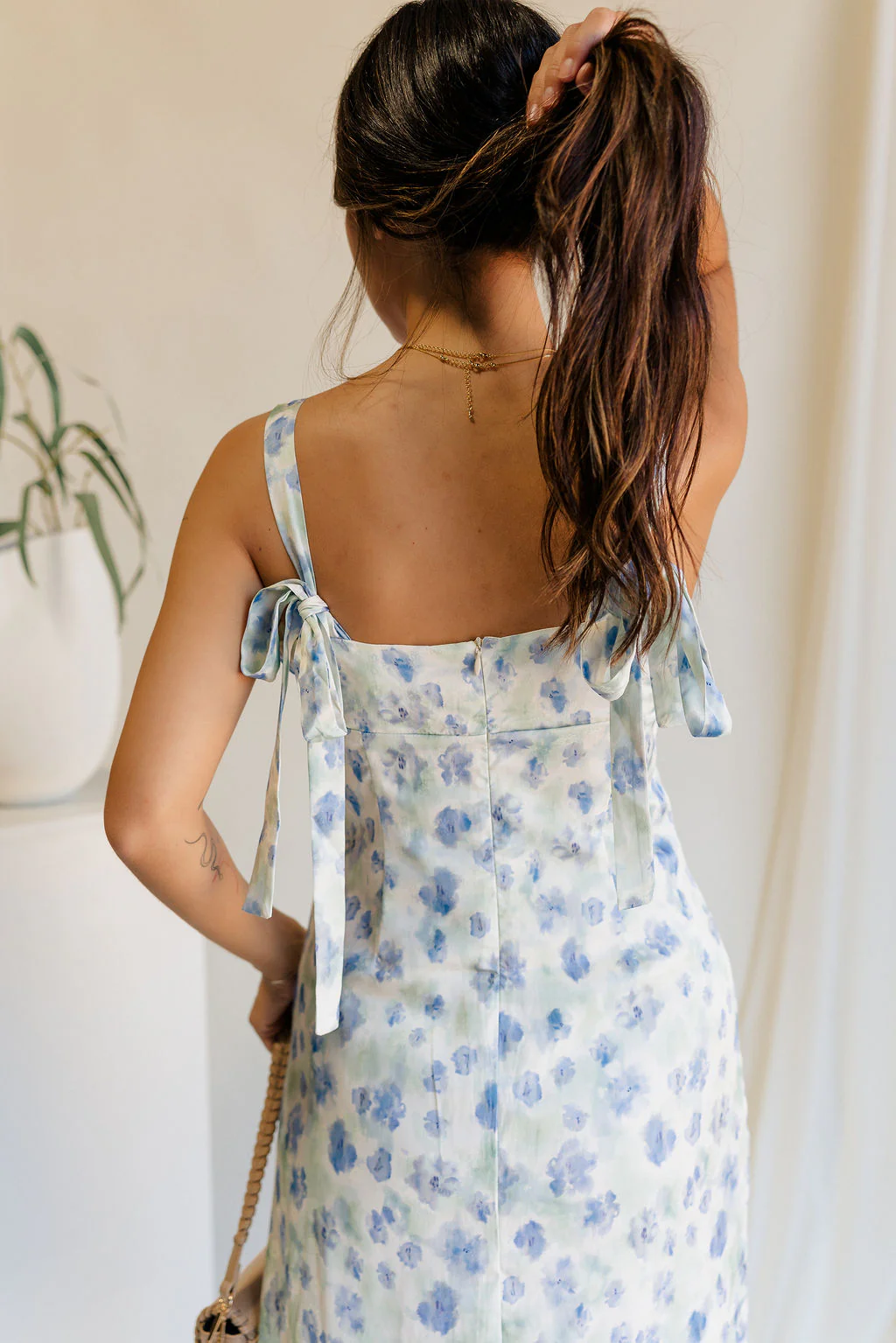 Cecilia Blue & White Floral Satin Midi Dress - Image 8