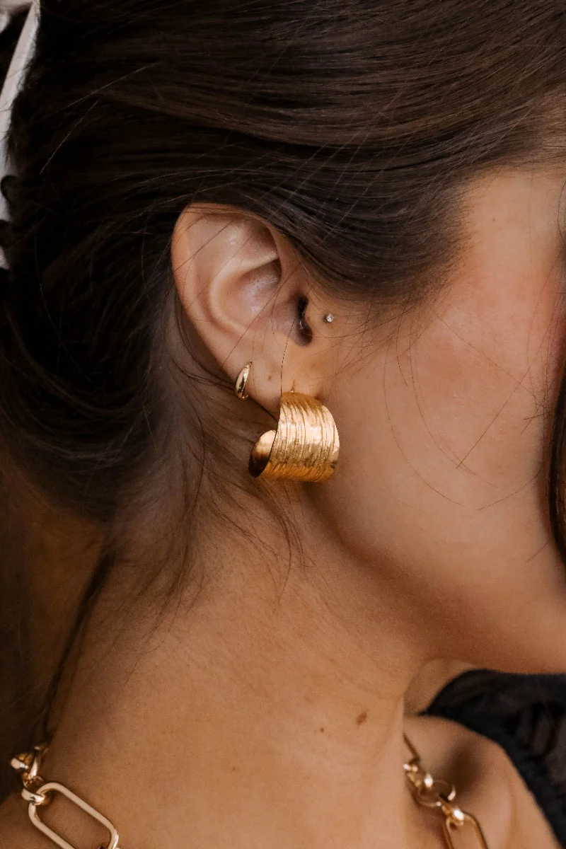 Cecelia Gold Brushed Hoop Earrings - Image 2