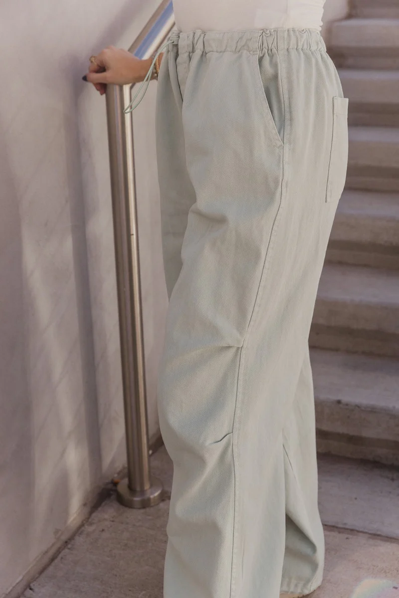 Cecilia Mint Green Denim Cargo Pants - Image 5