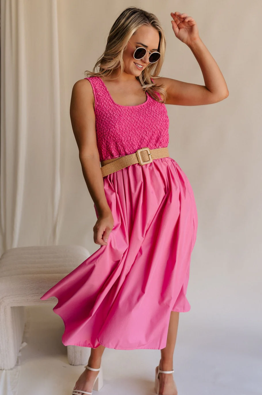 Cecilia Pink Smocked Midi Dress - Image 2