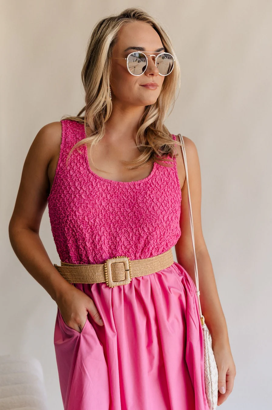 Cecilia Pink Smocked Midi Dress - Image 3