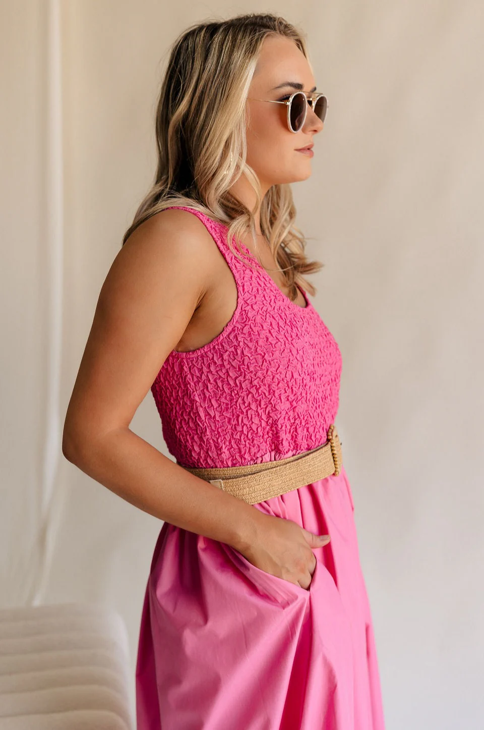 Cecilia Pink Smocked Midi Dress - Image 4