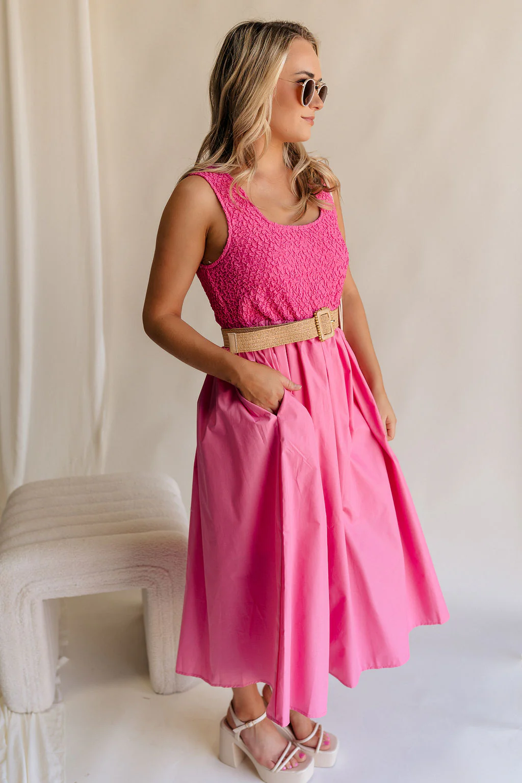 Cecilia Pink Smocked Midi Dress - Image 5