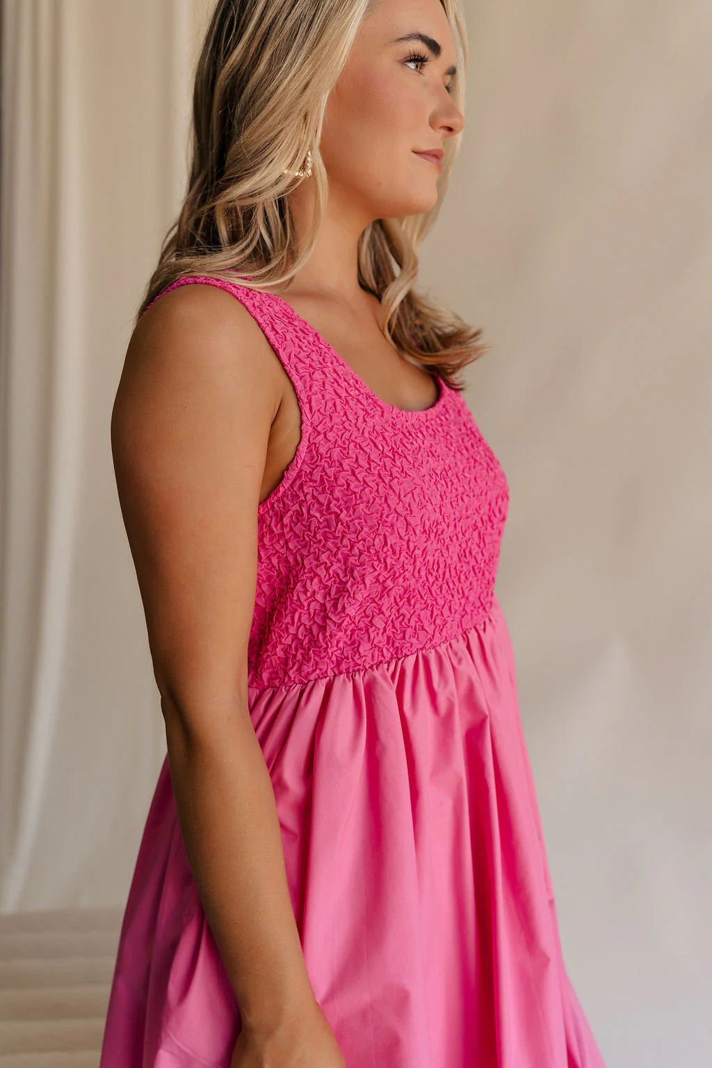 Cecilia Pink Smocked Midi Dress - Image 6