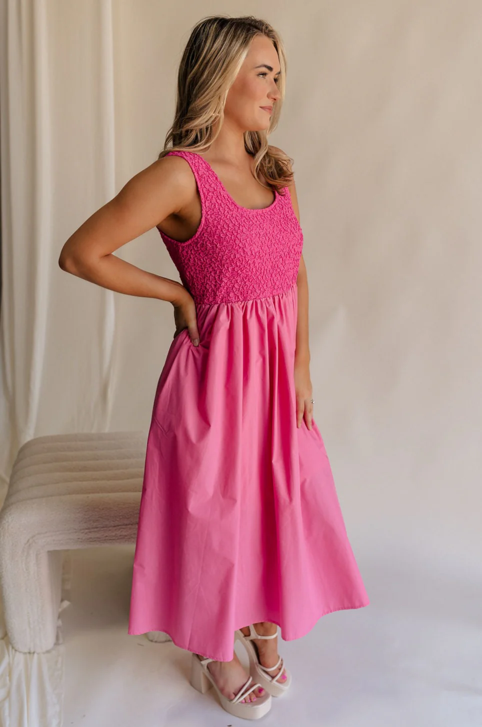 Cecilia Pink Smocked Midi Dress - Image 7