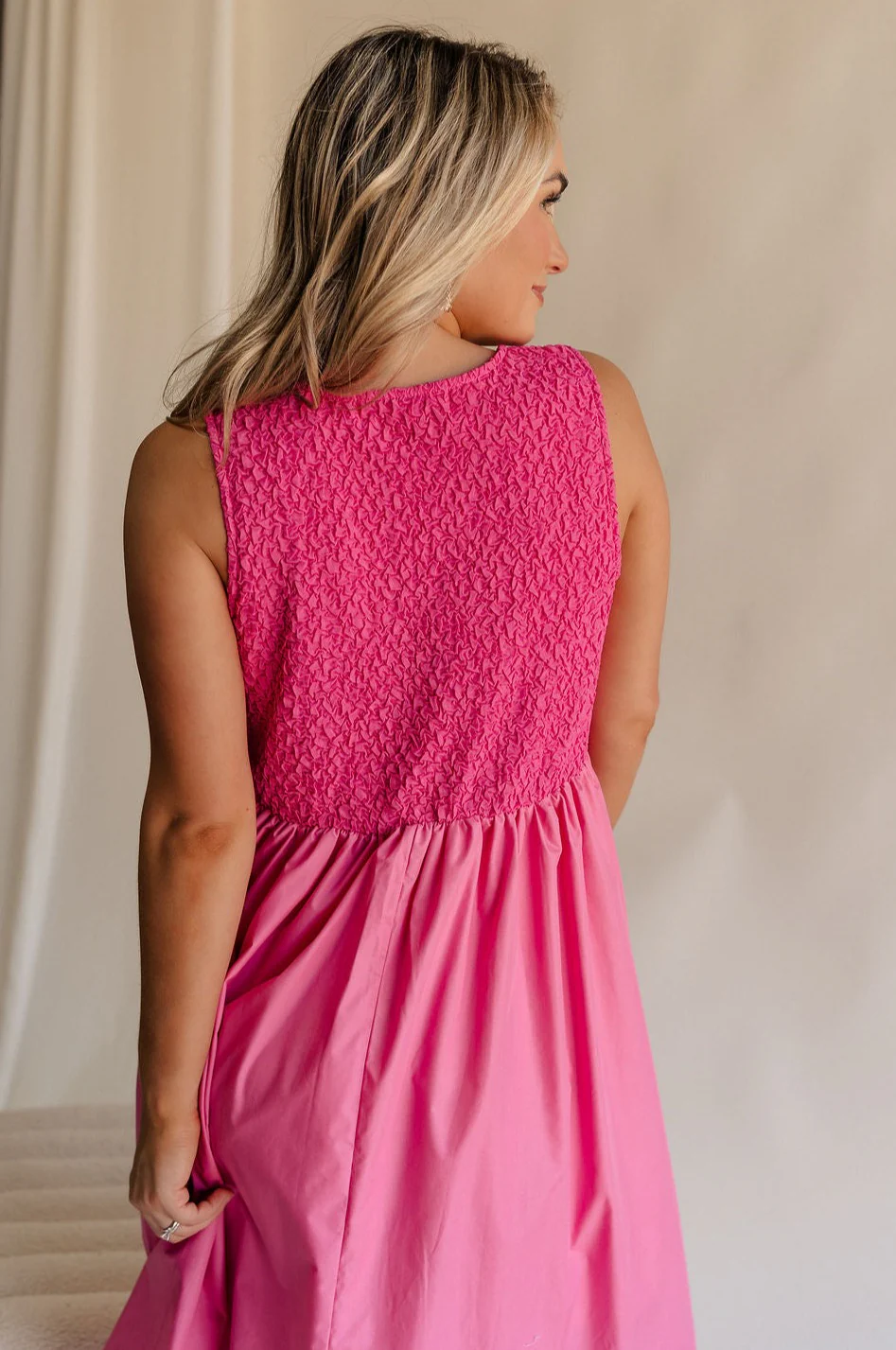 Cecilia Pink Smocked Midi Dress - Image 8