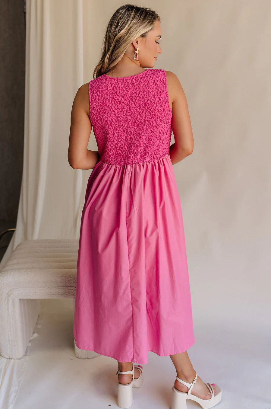 Cecilia Pink Smocked Midi Dress - Image 9