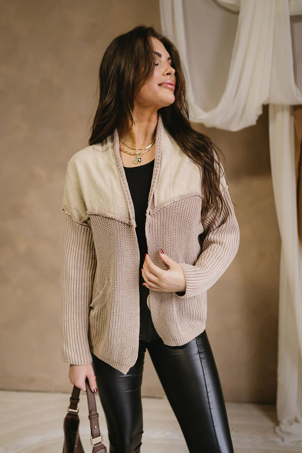 Cecilia Taupe Multi Braided Knit Cardigan
