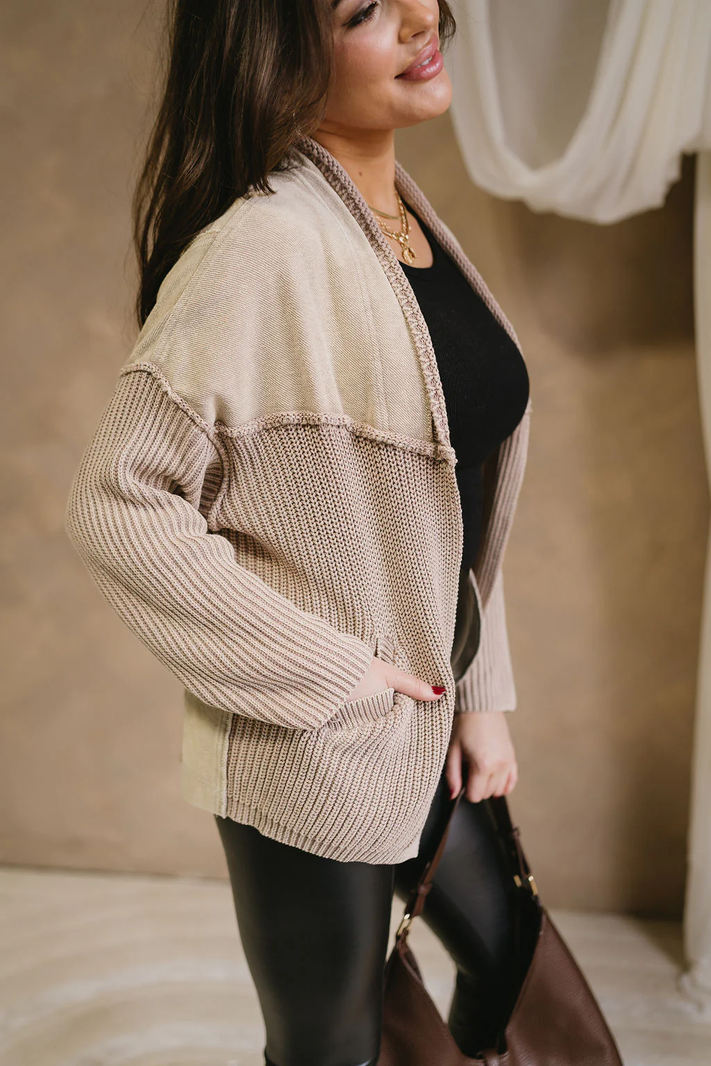 Cecilia Taupe Multi Braided Knit Cardigan - Image 2