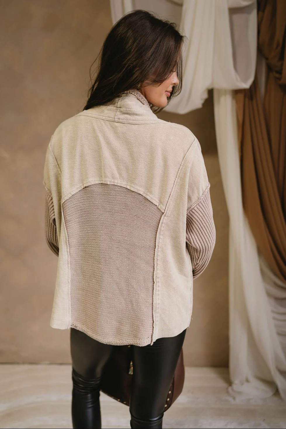 Cecilia Taupe Multi Braided Knit Cardigan - Image 4