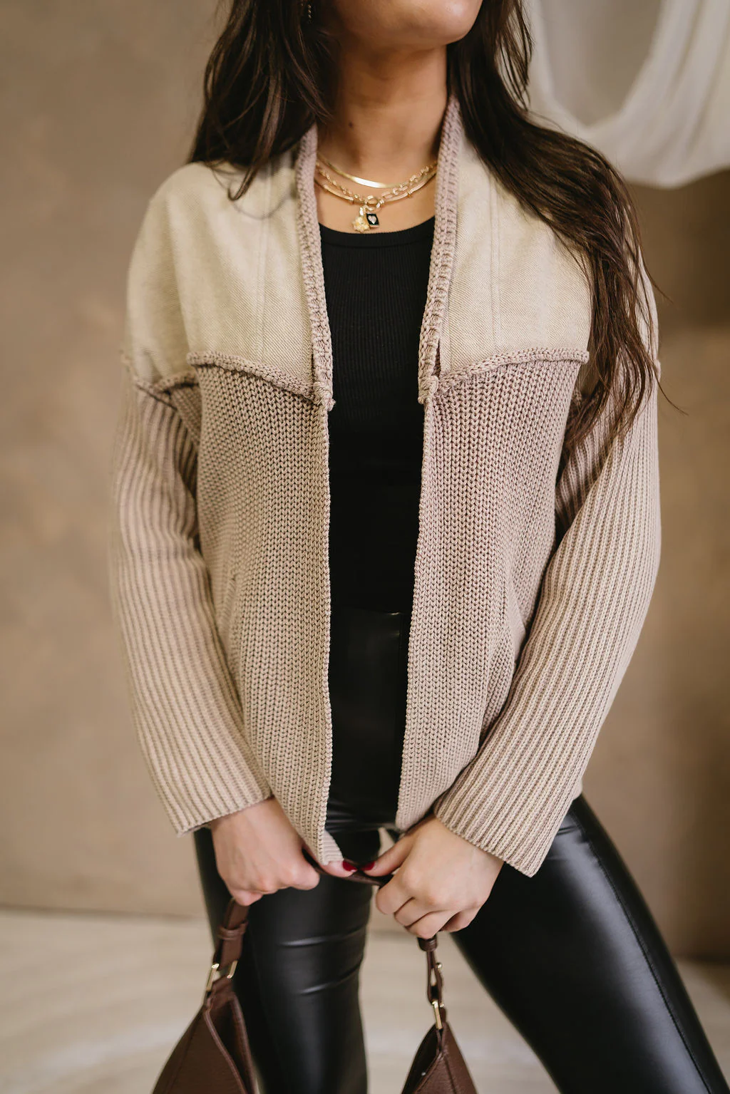 Cecilia Taupe Multi Braided Knit Cardigan - Image 7